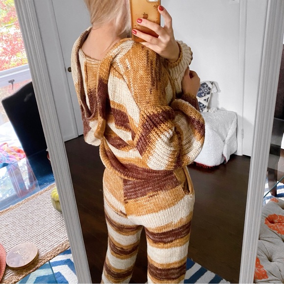 🍂 MOON RIVER BROWN TAN OMBRE KNIT TASSEL PANTS & HOODIE SET! - Picture 3 of 16